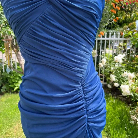 Vintage Navy Strapless Sleeveless Ruffled Mermaid Tulle Ball Gown Evening Dress HZ1024