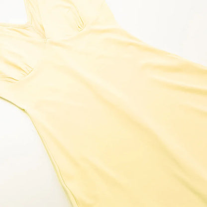 Elegant light yellow strap V-neck slit prom dress evening dress HZ1024