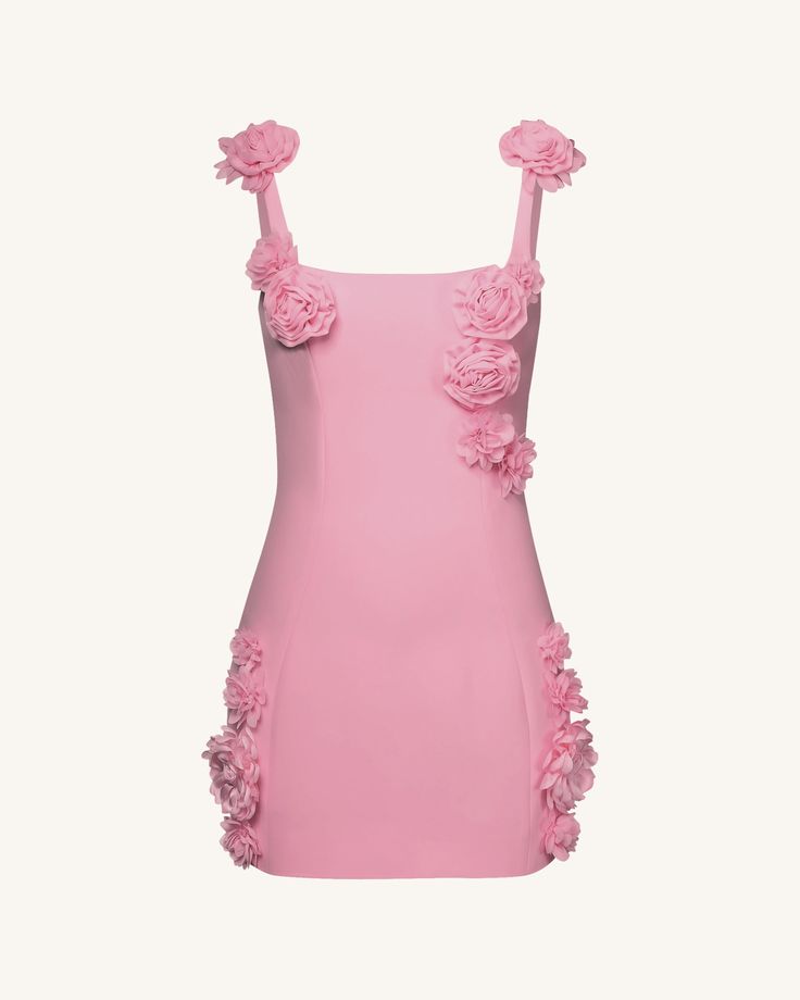 Sweet Pink 3D Flower Strap Bodycon Mini Birthday Party Dress Homecoming Dress HZ1024