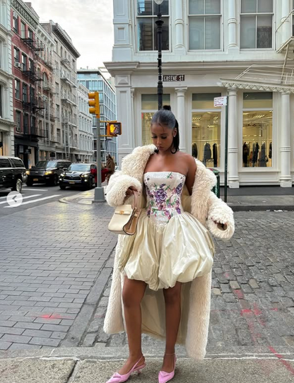 Chic Tutu Embroidery Strapless Ivory Short Ball Gown Party Dress HZ1024