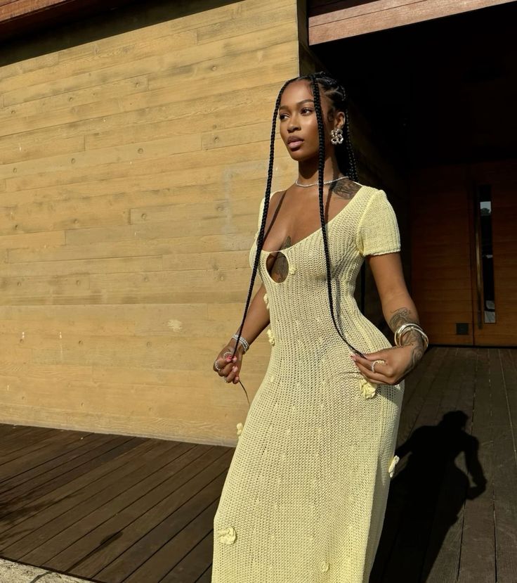 Sexy Light Yellow Short Sleeve Hollow Knitted Mermaid Floor Length Ball Gown Party Dress HZ1024