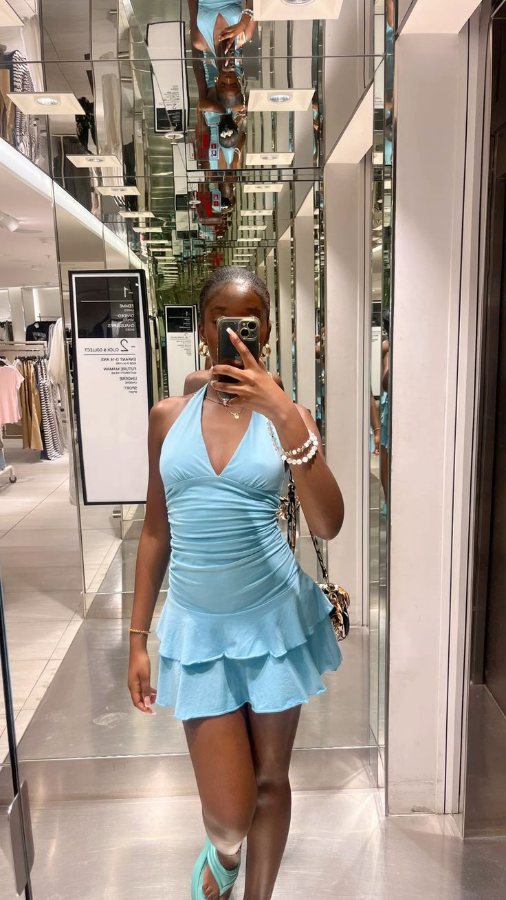 Sexy Blue Halter A-Line Short Prom Dress Party Dress HZ1024