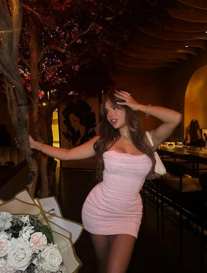 Sweetheart Pink Off Shoulder Sleeveless Bodycon Mini Party Dress Homecoming Dress HZ1024