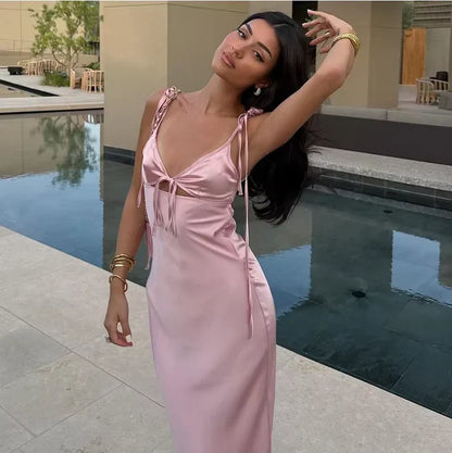 Spaghetti Strap Deep V Neck Satin Mermaid Long Prom Dress Evening Dress HZ1024
