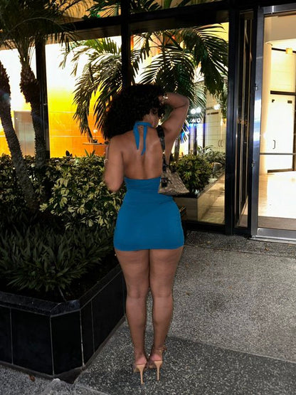 Sexy Blue Halter Neck Bodycon Short Prom Dress Party Dress HZ1024