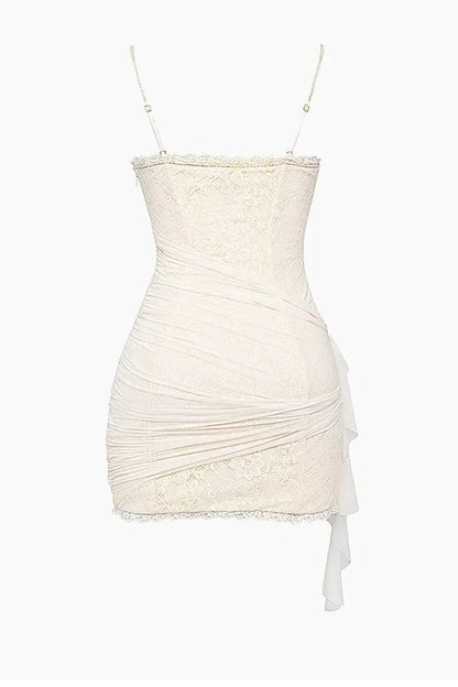 Sexy Lace Suspender Ivory V-Neck Bodycon Short Prom Dress Party Dress HZ1024