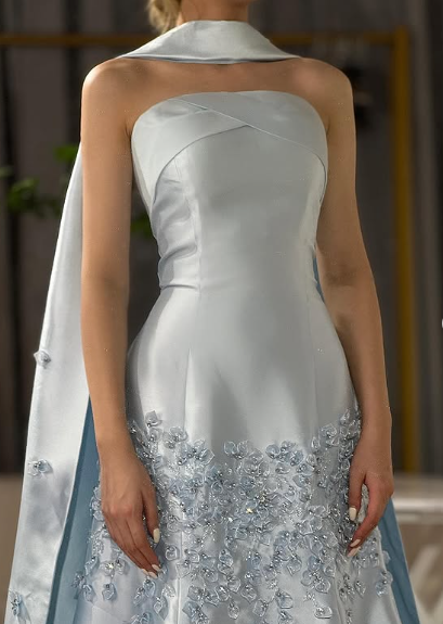 Elegant Blue A-line Strapless Satin Floor Length Formal Prom Dress Evening Dress HZ1024