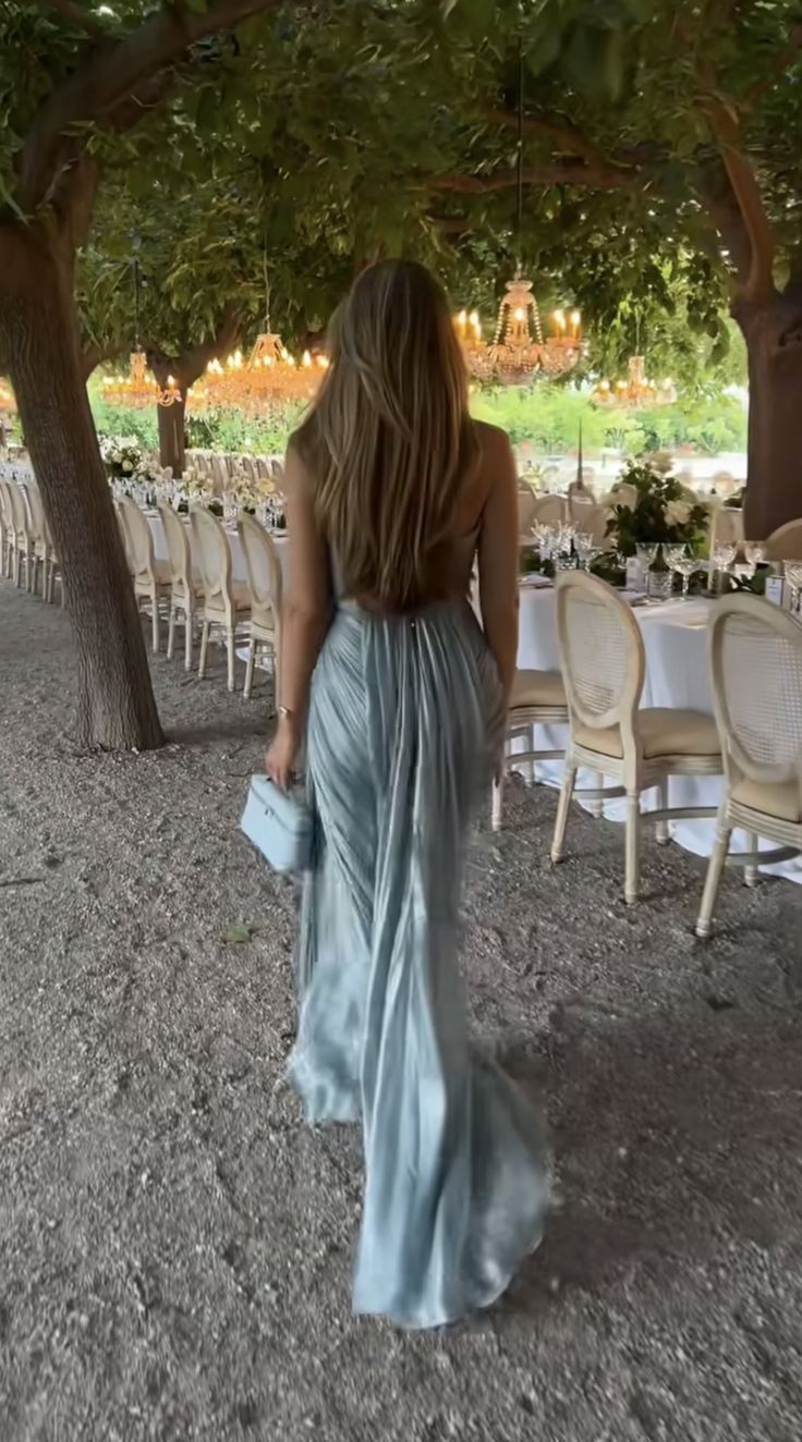 Elegant Blue Spaghetti Strap Sleeveless Pleated Backless Long Formal Prom Dress Evening Gown HZ1024