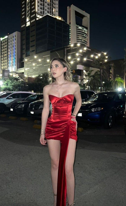 Simple Burgundy Satin Bodycon Sleeveless Mini Birthday Party Dress Homecoming Dress HZ1024