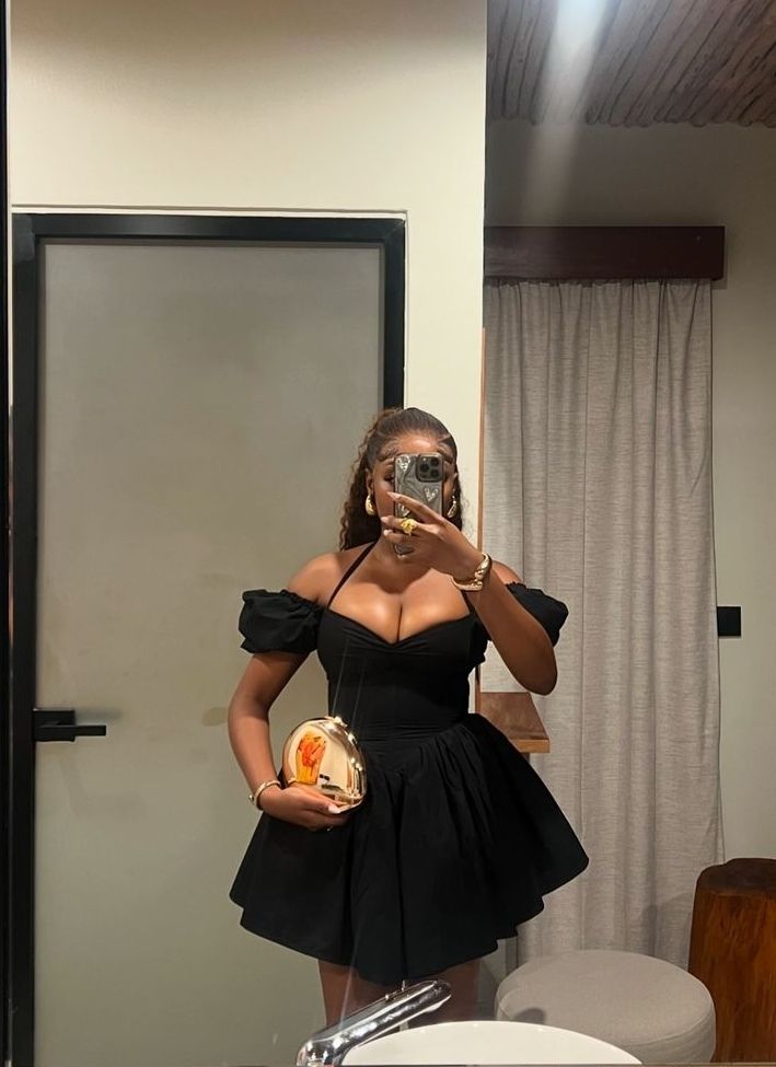 Classic Black Off Shoulder Halter Neck A-Line Mini Party Dress Homecoming Dress HZ1024