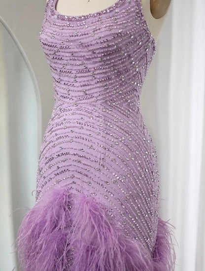 Shiny Purple Halter Neck Sleeveless Sequin Mermaid Prom Dress Evening Dress HZ1024