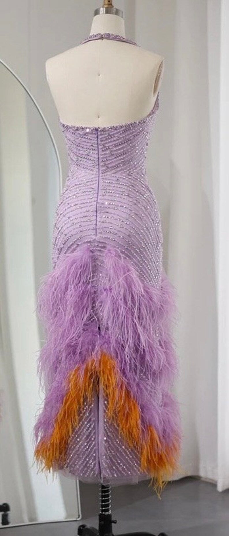 Shiny Purple Halter Neck Sleeveless Sequin Mermaid Prom Dress Evening Dress HZ1024
