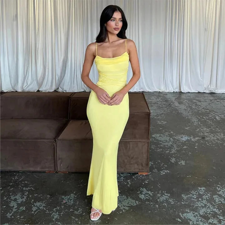 Simple Yellow Mermaid Suspender Ankle Prom Dress Evening Gown HZ1024