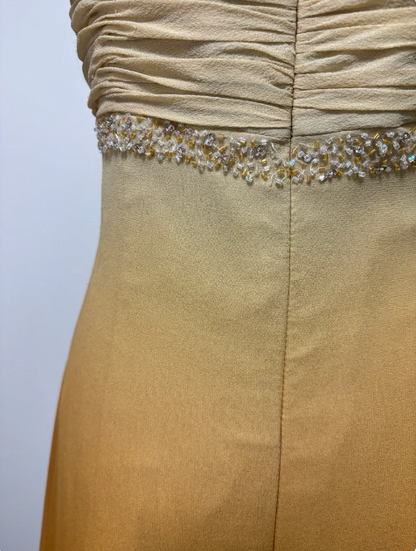 Vintage A-line Spaghetti Strap Beaded Chiffon Long Prom Dress Evening dress HZ1024