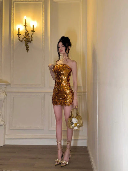 Sparkling Mermaid Off-the-shoulder Sequin Mini Party Dress Homecoming Dress HZ1024