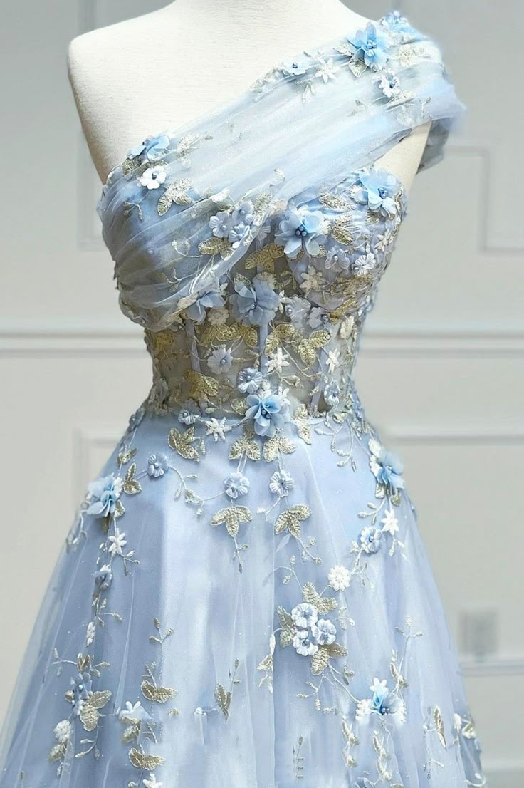 Beautiful A-line light blue strapless sweetheart neckline floral tulle long prom dress evening HZ1024