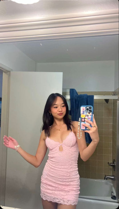 Sweet Pink Lace Halter Bodycon Backless Mini Party Dress Homecoming Dress HZ1024