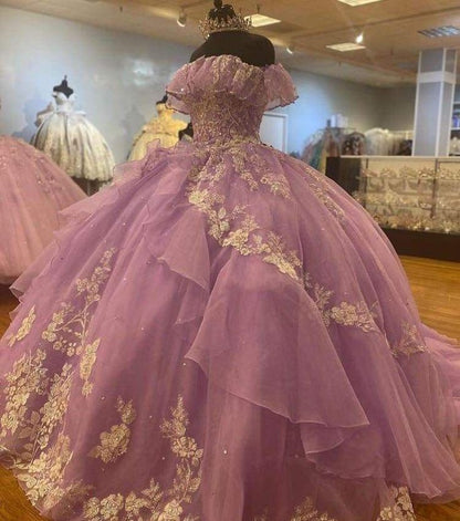 Fantasy Purple Off-Shoulder Tulle A-Line Prom Dress Evening Dress Birthday Dress HZ1024