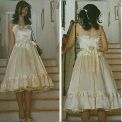 Vintage Ivory Strapless A-Line Satin Birthday Party Dress Homecoming Dress HZ1024