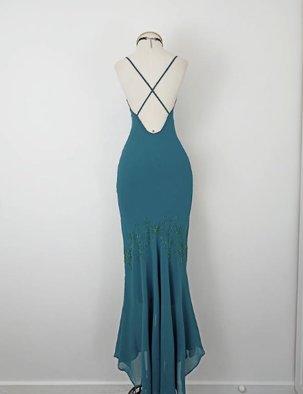 Vintage Strapless V-Neck Beaded Mermaid Chiffon Prom Dress Evening Dress HZ1024