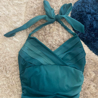 Beautiful Gradient Blue Halter Neck V Neck Chiffon Mini Party Dress Homecoming Dress HZ1024