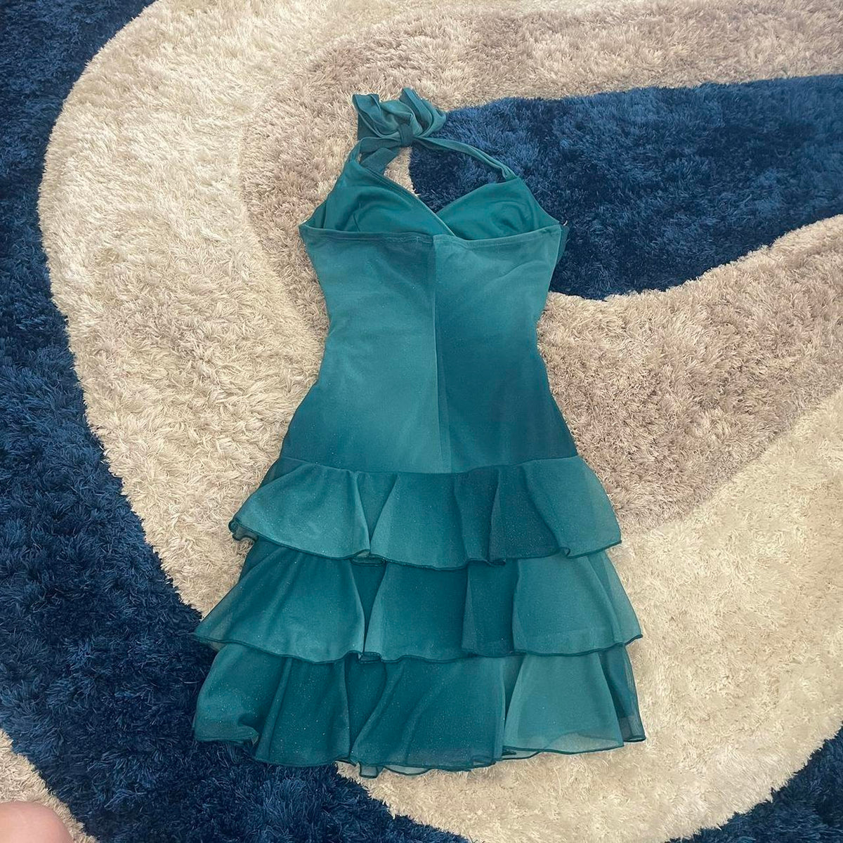 Beautiful Gradient Blue Halter Neck V Neck Chiffon Mini Party Dress Homecoming Dress HZ1024