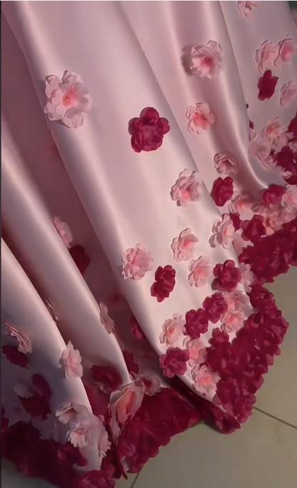 18th Birthday Pink Off Shoulder Satin 3D Flower A-Line Long Party Dress Prom Dress HZ1024