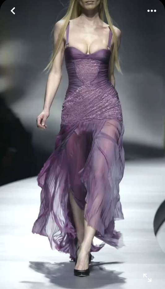 Vintage Purple Tulle Lace Slit Party Evening Dress cc2887