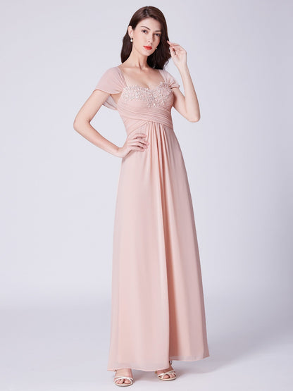 Chiffon Floor-Length Sleeveless Long Bridesmaid Dresses with Appliques Lace