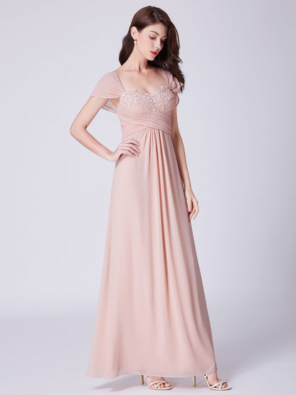 Chiffon Floor-Length Sleeveless Long Bridesmaid Dresses with Appliques Lace