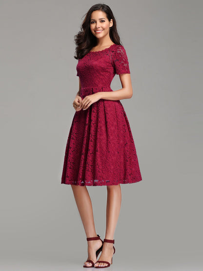 Burgundy A-Line/Princess Lace Short Bridesmaids Dresses