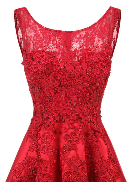 A-Line/Princess Asymmetrical Lace Scoop Neck short Prom Dresses