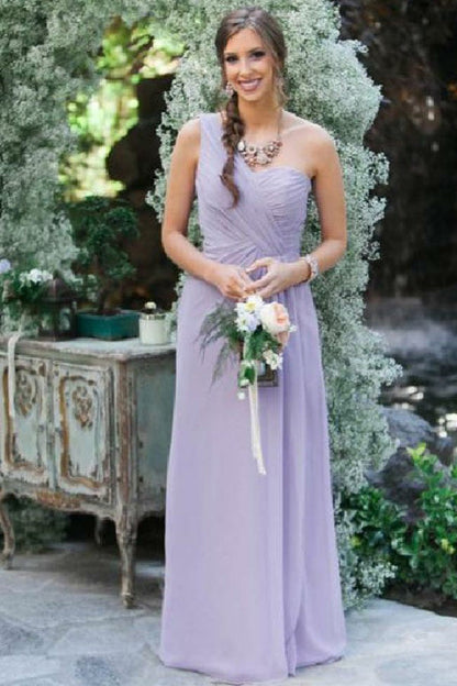 One-Shoulder Chiffon Sleeveless Bridesmaids Dresses