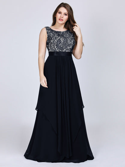 Chiffon Scoop Neck Sleeveless Plus Size Prom Dresses