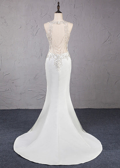 Trumpet/Mermaid Beading Satin Wedding Dresses