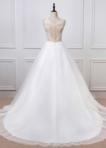 A-line/Princess  Tulle  Appliques Lace Wedding Dresses