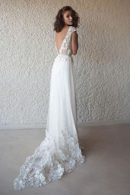 Chiffon Sweep Train  Appliques Lace Boho Wedding Dresses
