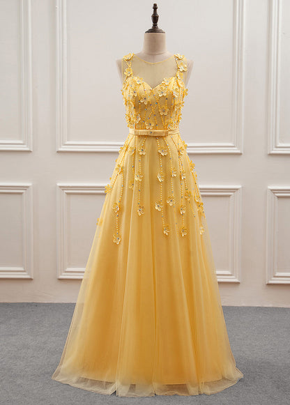 A-Line/Princess Floor-Length Sweetheart Flower(s) Prom Dresses