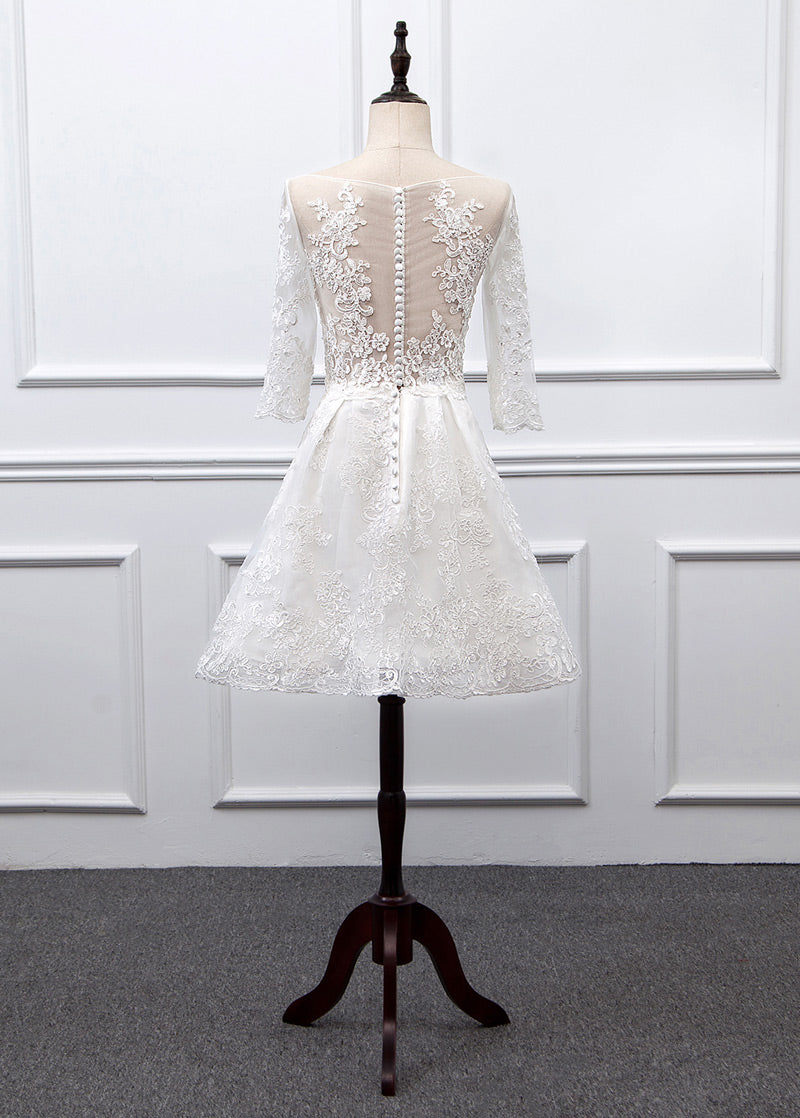 Sweetheart Lace Short Long Sleeves Wedding Dresses