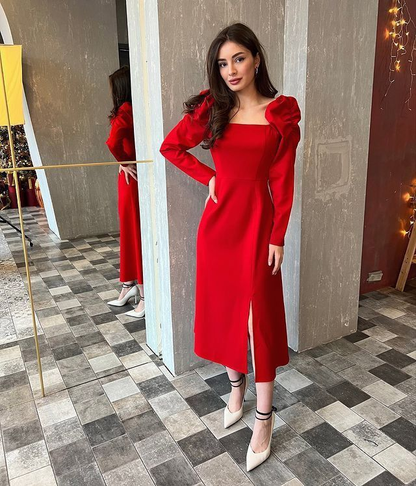 Retro Style Red Party Dress With Split  cc636