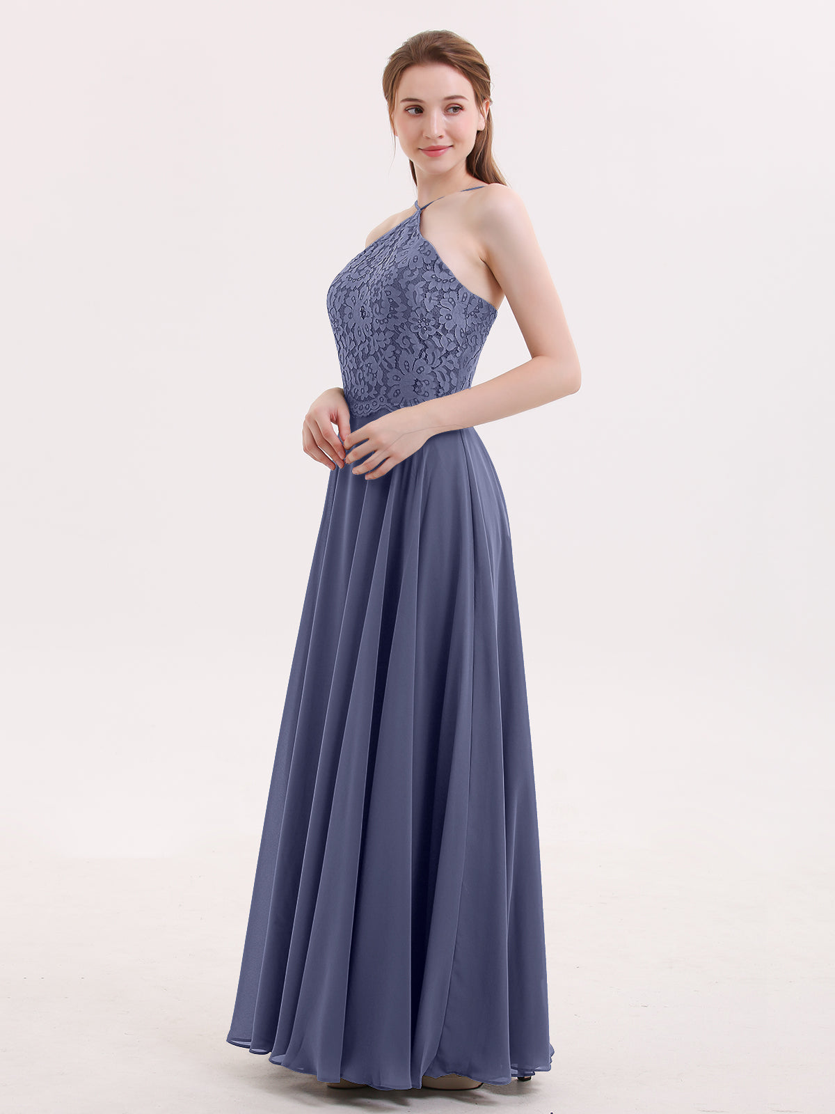 Lace and Chiffon Bridesmaid Dress-Stormy