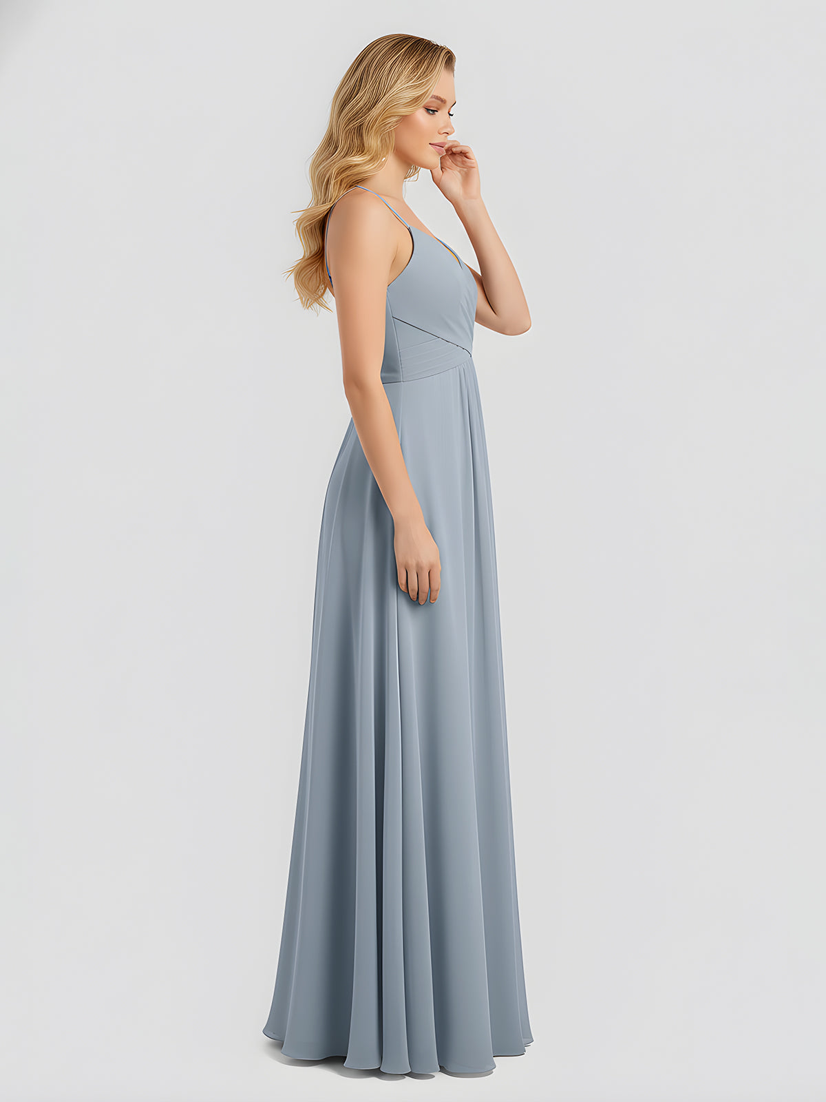 Spaghetti Strap V-neck Chiffon Dresses-Dusty Blue