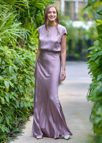 Taupe Long Sleeveless Silk Fabric Formal Bridesmaid Dress Suitable For Wedding Dress