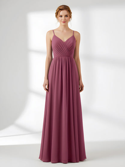 Chiffon Bridesmaid Dresses with Spaghetti Straps-Mulberry