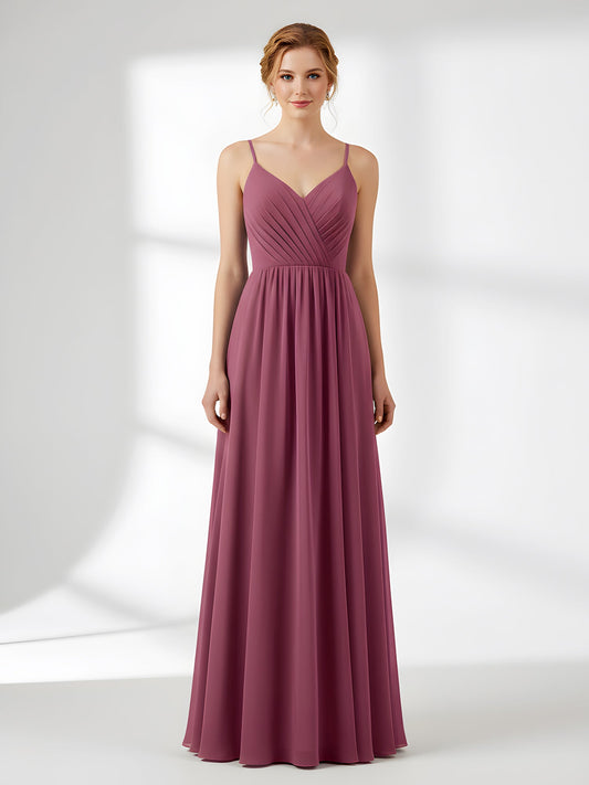 Chiffon Bridesmaid Dresses with Spaghetti Straps-Mulberry