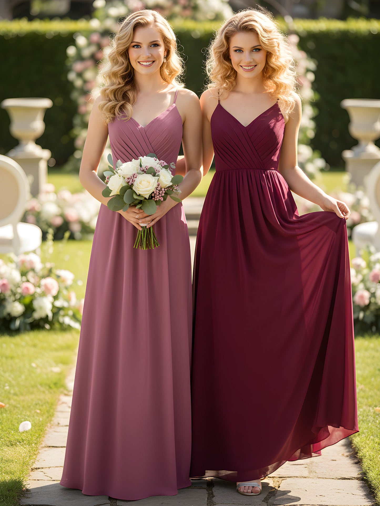 Chiffon Bridesmaid Dresses with Spaghetti Straps-Mulberry
