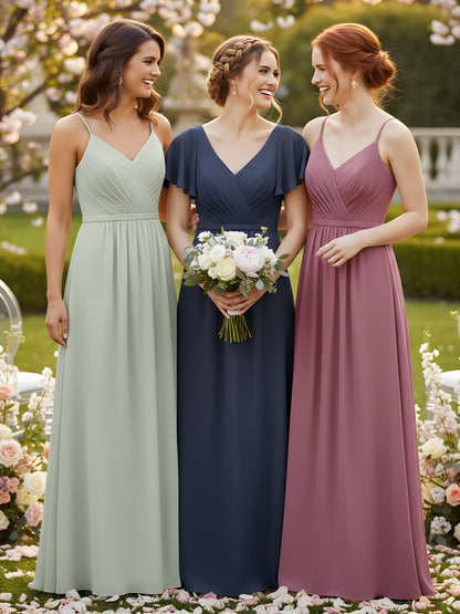 Chiffon Bridesmaid Dresses with Spaghetti Straps-Mulberry