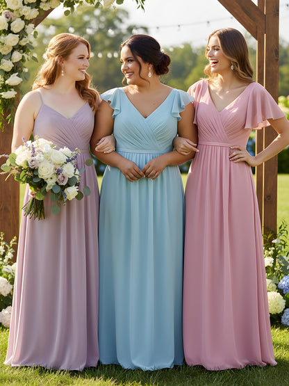 Chiffon Bridesmaid Dresses with Spaghetti Straps-Mulberry