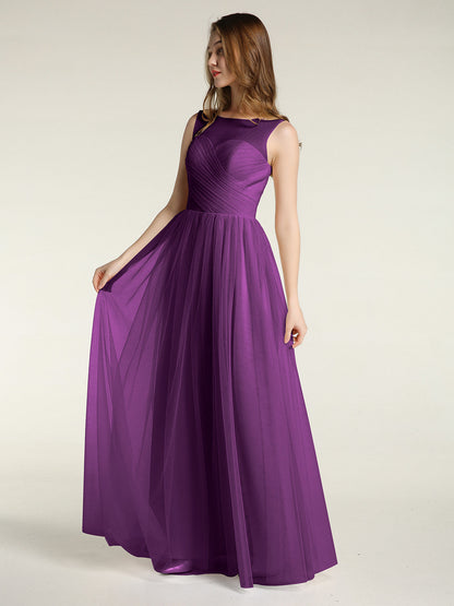 Illusion Neck Cross Tulle Bridesmaid Dresses-Grape