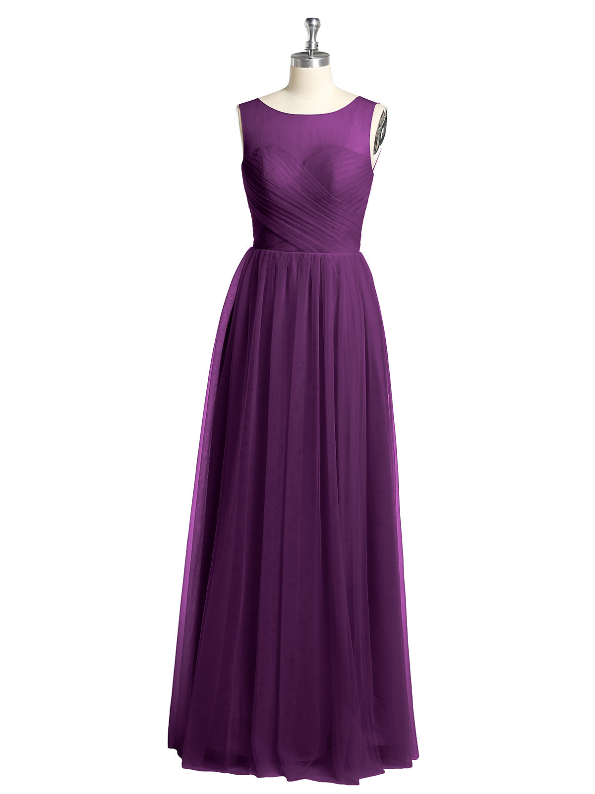 Illusion Neck Cross Tulle Bridesmaid Dresses-Grape